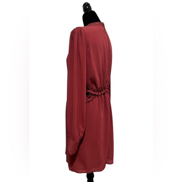 Lulus Autumn Bliss Rusty Rose Long Sleeve Cutout Mini Dress Size L - Picture 9 of 16